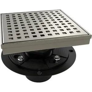 6 Inch Square Shower Drain Nickel Floor Drain with Flange Square Holes  Cover Grate Removable SUS304 Stainless Steel Watermark&CUPC Certified Brushed Nickel