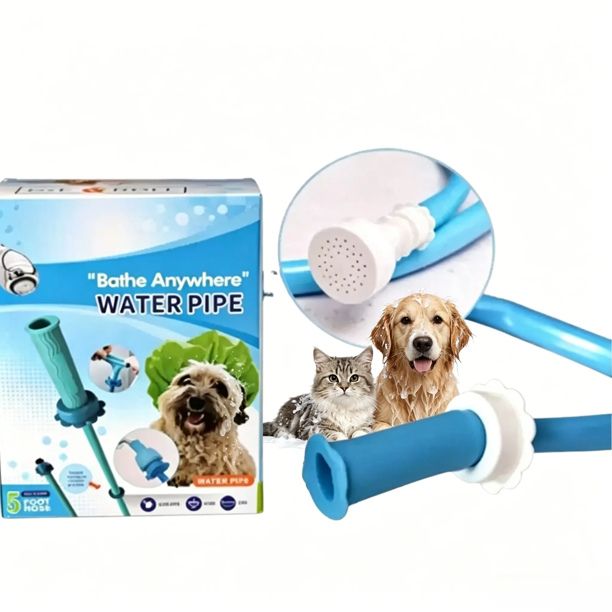 Slip-On Bathtub Faucet Sprayer Attachment. Ultra-Flex Dog Shower Hose Adapter Portable Hose Attachment with Sprayer Pet Showerhead Attach Tub Spout 5 Foot Hose. No Install for Speedy Washing outdoorfun