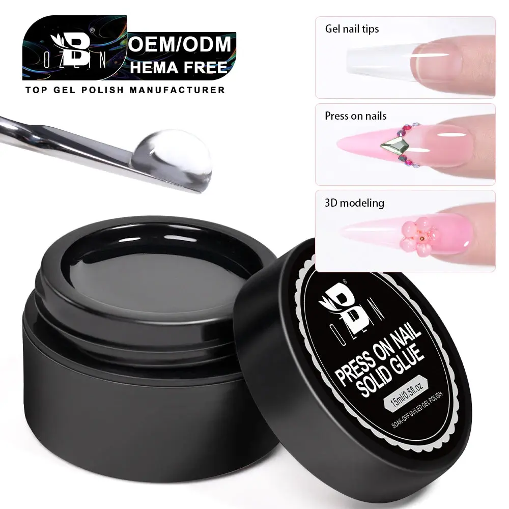 Solid Nail Gel Glue 15g Strong Adhesion for Press On False Nail Acrylic Tips Strong Adhesive for Nail Art UV Light Cured