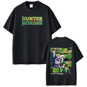 Unisex Hunter X Hunter Graphic Tees - Gon Freecss, Killua Zoldyck, Kurapika, Leorio Anime Print, Premium Heavyweight Vintage Acid Washed Oversized Cotton Crew Neck Short Sleeve Top, Retro Hip Hop Urban Streetwear Otaku Merch