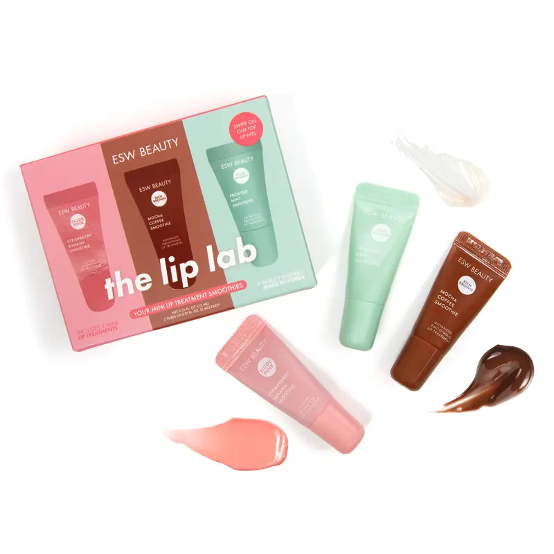 [ESW Beauty] | The Lip Lab Mini Smoothie Lip Treatment Set | 3-Pack | Nude Pink, Rich Brown & Clear Shimmer Tints | Hydrating & Smoothing Korean Beauty Lip Treatments with Hyaluronic Acid, Vitamin E & Shea Butter