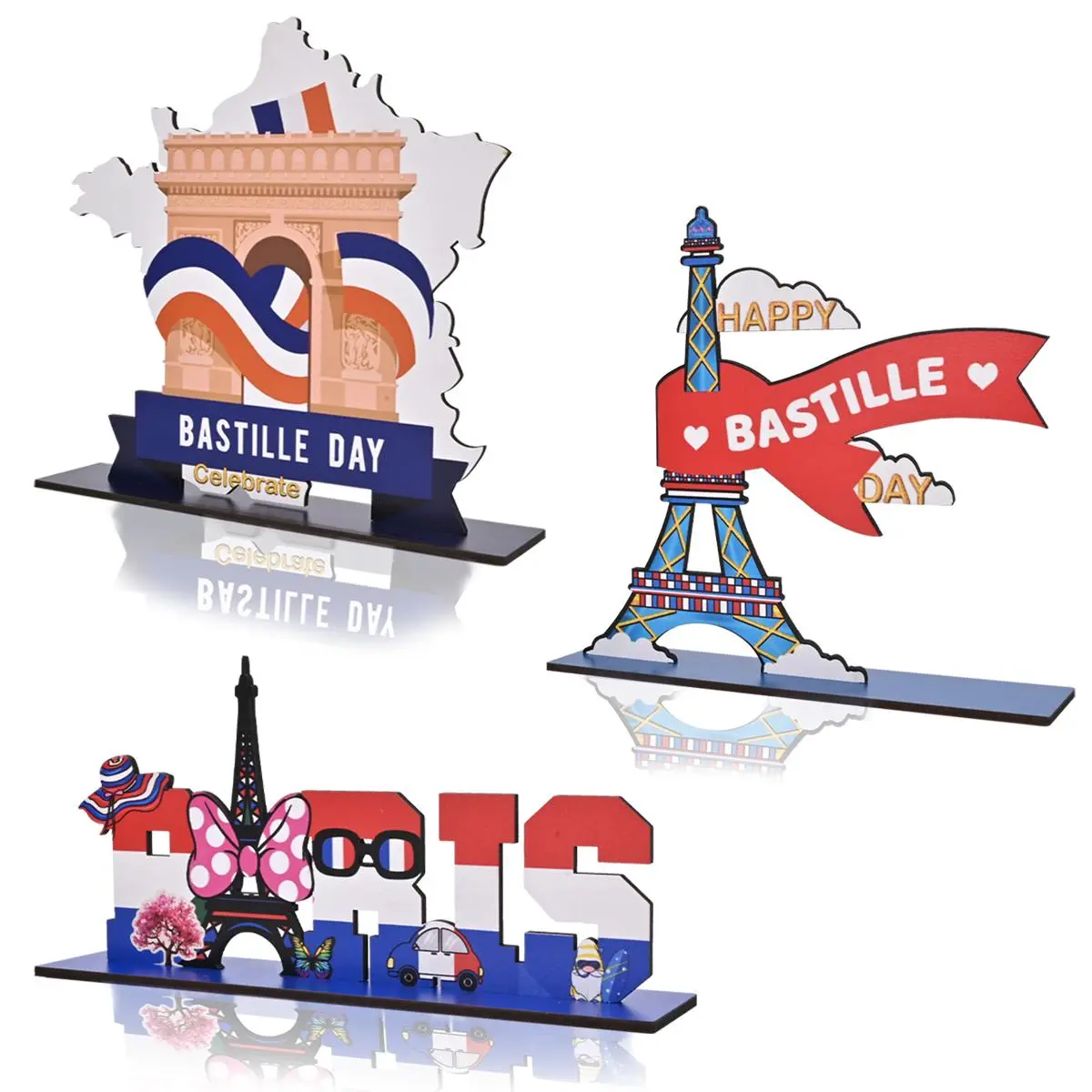 Wooden Tabletop Decorative Plaque, 1 Count/3 Counts French Arc de Triomphe Eiffel Tower Design Desktop Ornament, Festive Home Decor, Room Decor