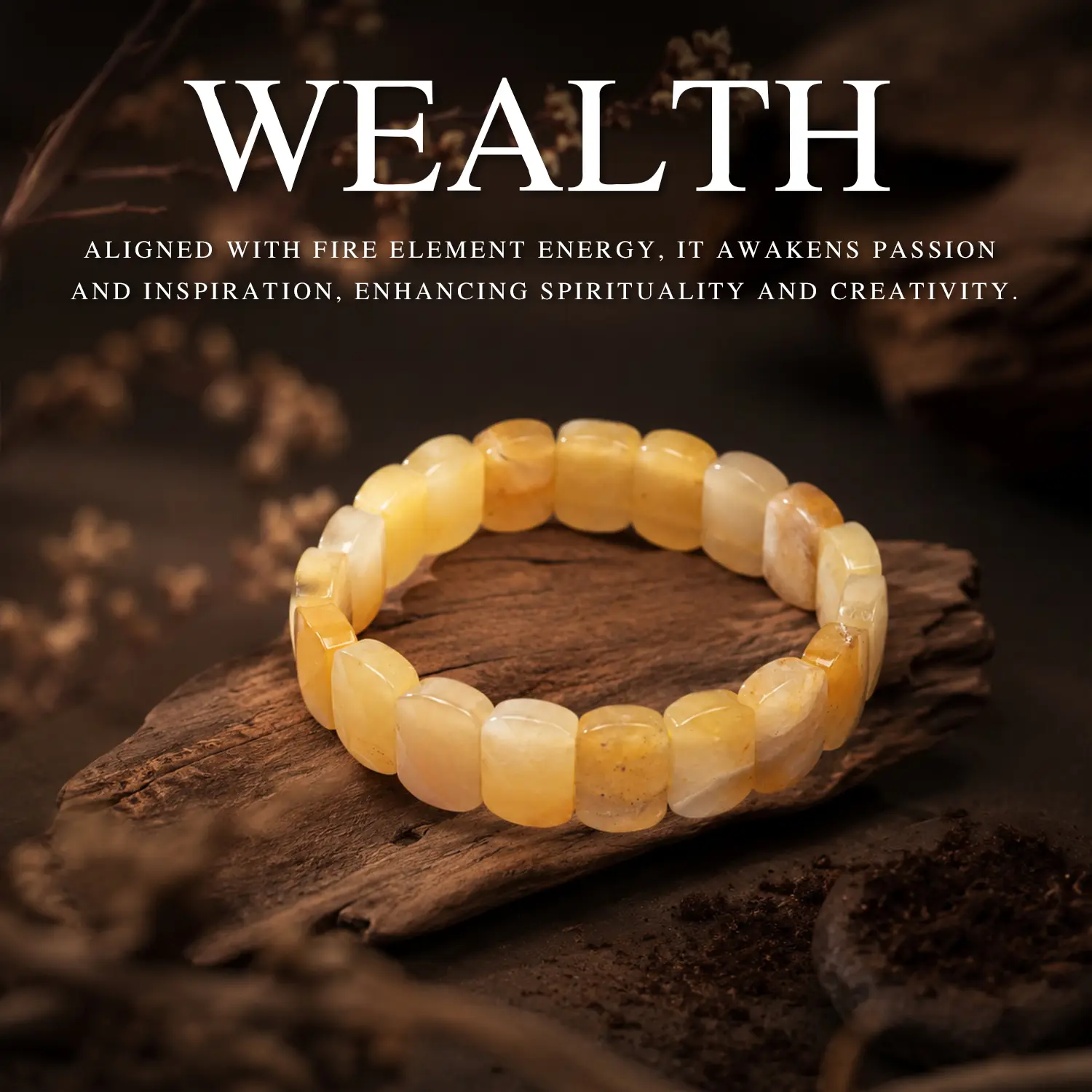 LUMAWU Designer Topaz Crystal Bracelet | Natural Yellow Stone Beaded Bracelet for Earth Element Stability, Wealth, Prosperity & Positive Energy | Unisex Feng Shui Amulet Bracelet