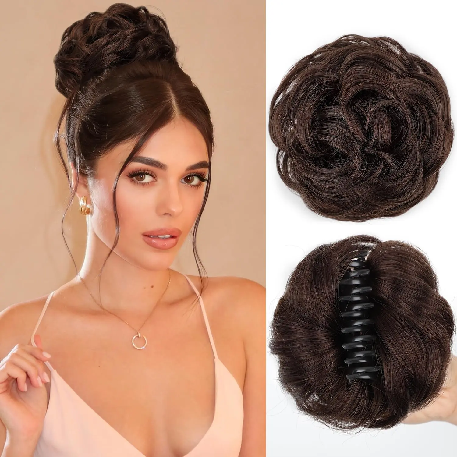 Messy Bun Hair Piece Synthetic Hair Buns Hair Piece Claw Clip Bun Natural Curly Chignon Ponytail Fluffy Donut Updo Hair Pieces Messy Hair Buns Scrunchies for Women
