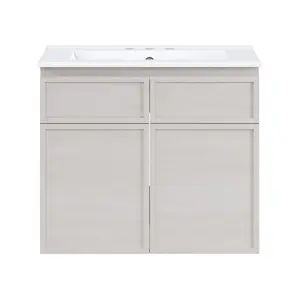 24" Wall-Mounted Bathroom Vanity in White Oak with 3-Hole Centerset Sink Top