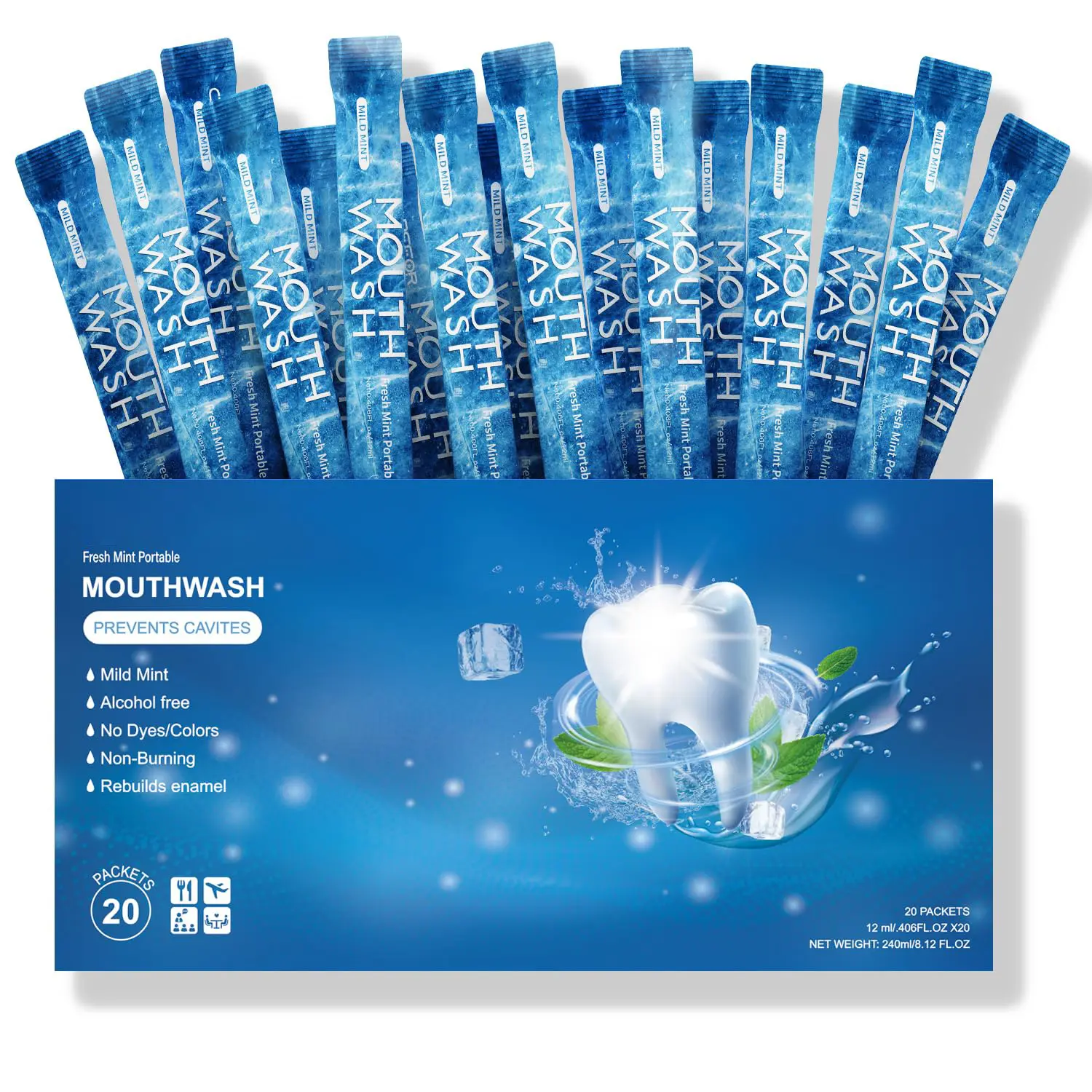 Mouthwash Travel Size Portable Packets to Go, Alcohol & Fluoride Free Fresh Mint MouthwashStrips for Superior Oral Hygiene,Mini Pack – Go for On-The-Go Freshness, Bulk Packets 0.41 Fl Oz(Pack of 20)