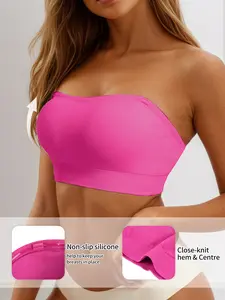 Women's Strapless Bra with Gathered Design, No Wire, Medium Support, Fit and Non-Slip Backless Style, Seamless Smooth Invisible Cup Bras for Ultimate Comfort