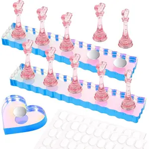 2 Set Nail Stand, Nail Holder for Painting Nail Stand for Press Ons with Double-sided Tape Acrylic Magnetic Fake Nail Holder for Nail Art Home DIY Salon Display Practice Supplies(Pink)