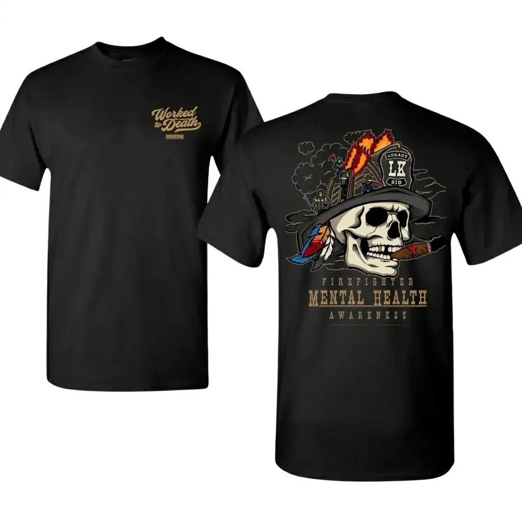 Firefighter Mental Health Awareness T-Shirt, Worked to Death Skull Graphic Tee, First Responder Support Shirt, Gift for Firefighters, EMTs, Paramedics or Firefighter Families