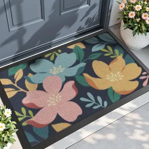 Decorative Spring Front Door Mat for Outside Entrance, Heavy Duty Non Slip Dirt Trapper Entryway Doormat for Patio Garage Porch, 24x36, Colorful Floral
