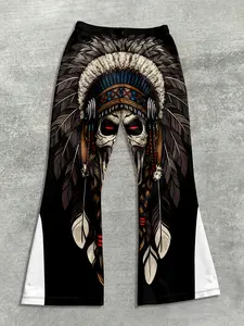 Men's Fashion Jogger Pants with Native American Skull Pattern, Fitted Casual Sportswear, All Seasons, Geometric Print, Sporty Comfy Breathable, Casual Sports Trousers