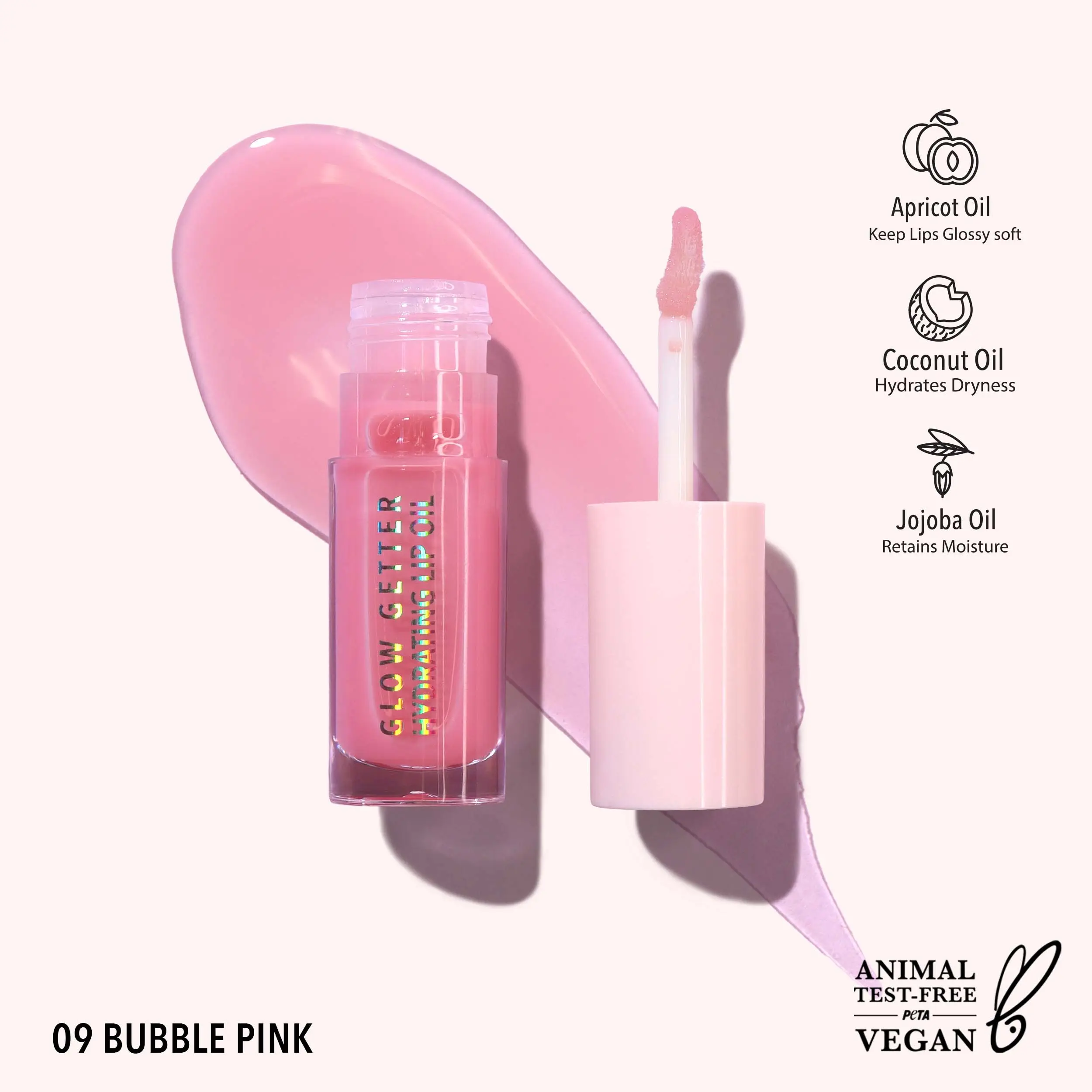 MOIRA | Glow Getter Hydrating Lip Oil (009, Bubble Pink) | Glossy Hydrating Lip Oil