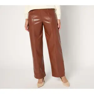 GRAVER Susan Graver Regular Stretch Faux Leather Wide-Leg Pants
