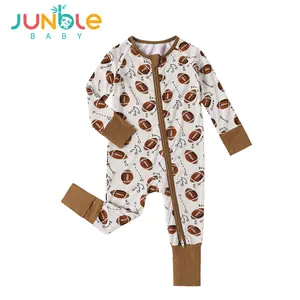 JUNBLEBABY Unisex 1-Piece Cotton Baby Play Suit, Long-Sleeved Zipper Bodysuit with Olive Ball Print, Double Zippers, Reversible Footed Cover, Soft Breathable Fabric, One-Piece tiktokshopspringglowup
