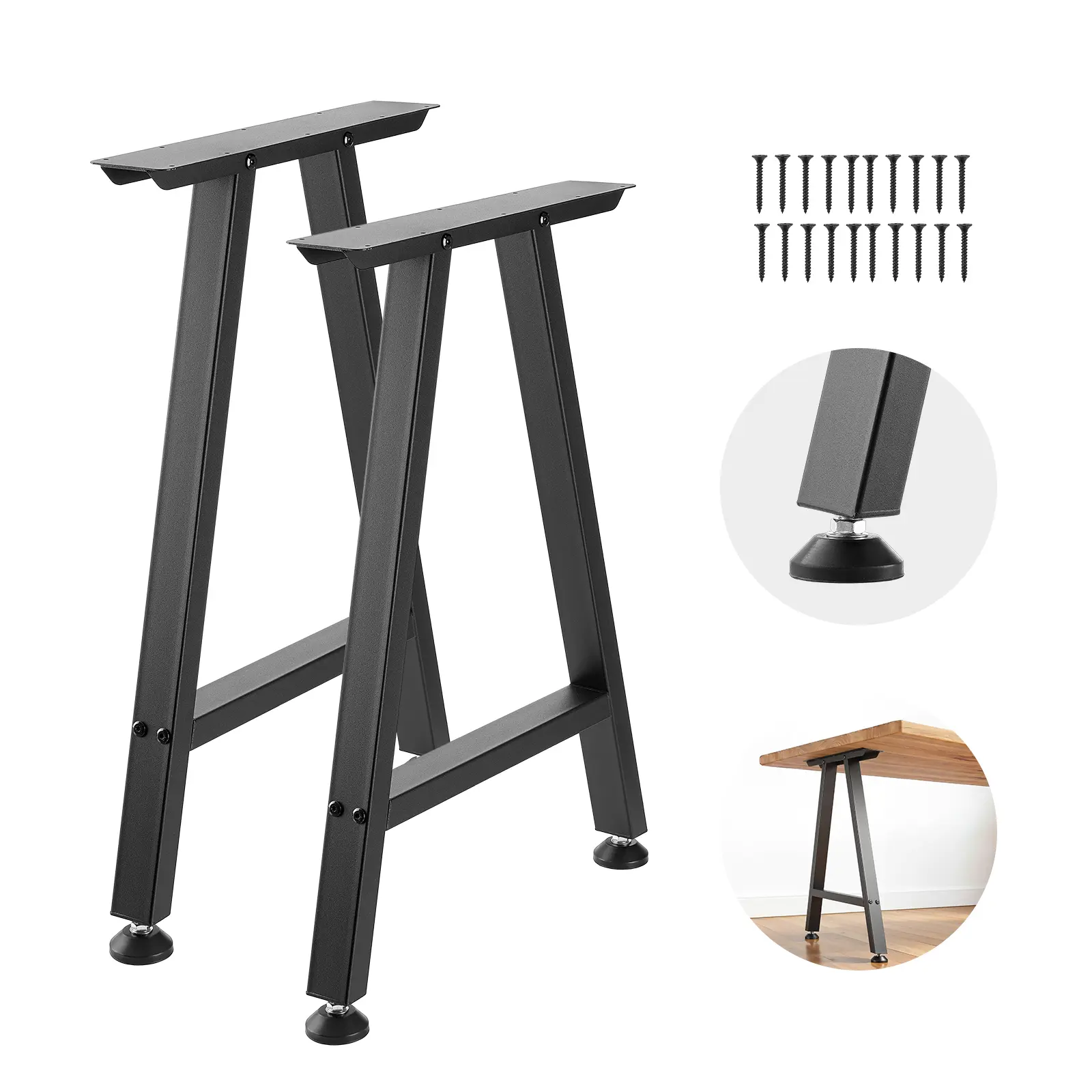 【SummerFinds】VEVOR Carbon Steel Table Legs, 29.1" H x 21.7" W Trapezoid, Modular Design, Easy Assembly, 2204 lbs Max Load, Adjustable Leveling Ft, Matching Black Hardware, Sturdy Support, Set of 2, Ideal for Home Office Desk, Coffee Tables, Adjustable, Ad