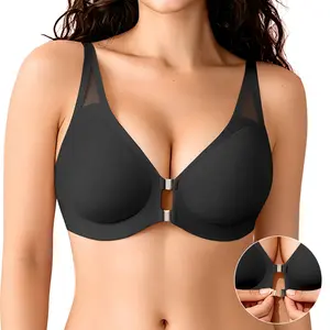 Deangelmon Women's Magnetic Front Closure Jelly  Bra, Wireless Seamless Comfort Bra with Y-Back Design, Soft Breathable Everyday Bra
