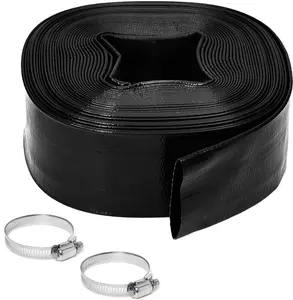 2 inches x 50 FT Heavy-Duty PVC Swimming Pool Backwash Hose, Reinforced Discharge Hose with Clamp for Swimming Pools, Black