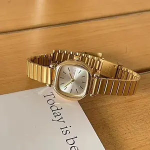 NAIDU Sunlit Gold-plated Petite Square Watch | Skin-Brightening Minimalist + Adjustable Steel Strap - Effortless Elegance