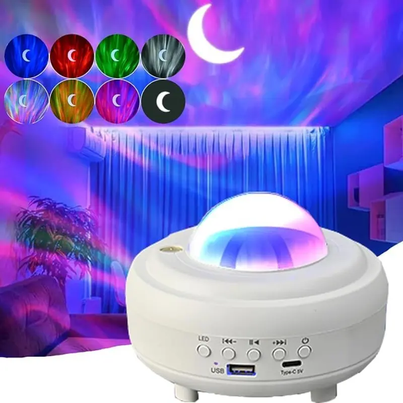 Galaxy Projector with Bluetooth Speaker, Night Light Star Projector for Bedroom, 8 Modes Northern Lights Aurora Projector Lamp with Moon, Mood Ambient Home Decor Light, Aurora Ambient Lighting for Kids Adults Room, Cord Powered