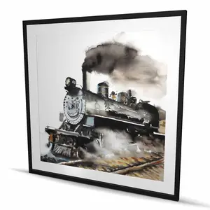 212 MAIN Vintage Steam Train Print Gray Framed Wall Artwork - 48x48 in Artistic Photo, Home Decor, Decoration for Man Cave