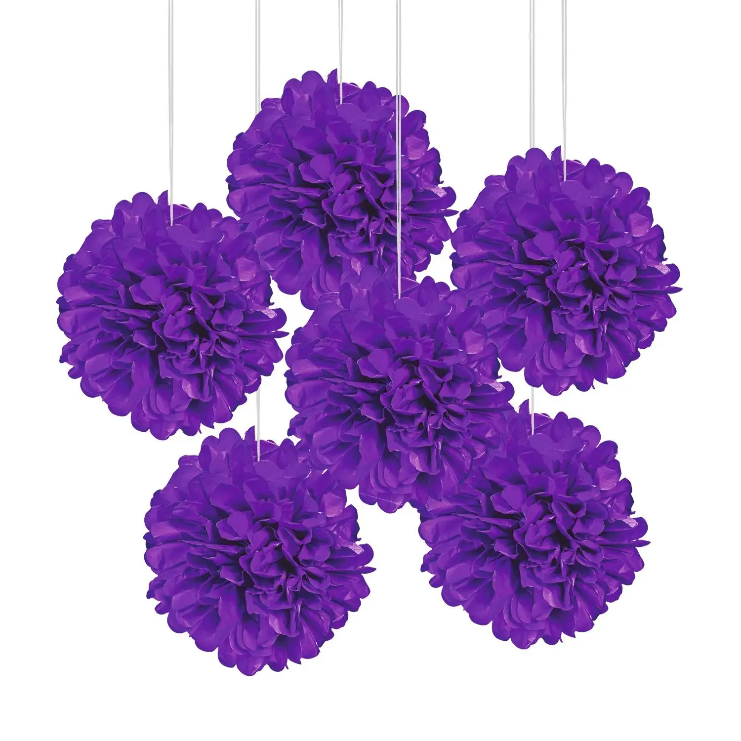 15" Purple Hanging Tissue Paper Pom-Pom Decorations - 6 Pc.