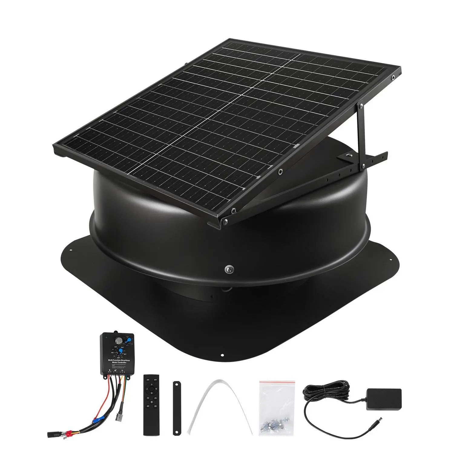 VEVOR Roof Attic Exhaust Fan, 50W Smart Solar Roof Ventilation Fan with Thermostat, Remote Control, 3000 CFM Airflow Built-in Smoke Sensor with Auto Stop for Cooling and Dehumidification