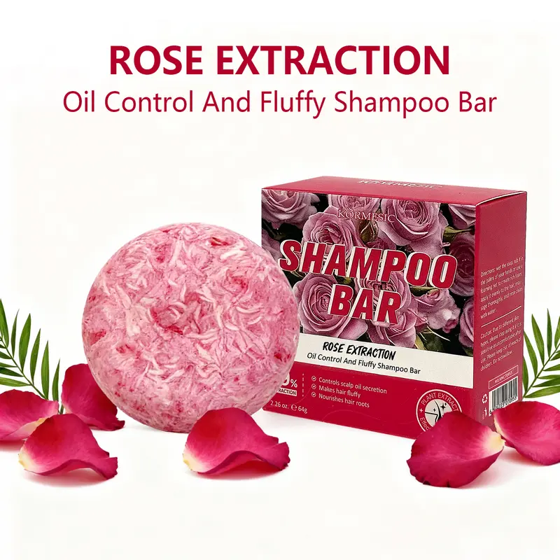 Rose Extract Shampoo Bar – Controls Scalp Oil, Nourishes Roots & Adds Volume – Natural Vegan Formula for All Hair Types, Paraben & Sulfate Free, Deep-Cleansing & Shine-Boosting (2.26 oz)