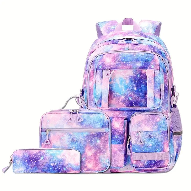 Gradient Galaxy 3 in 1 Backpack Set, Spine Protection Waterproof Student School Backpack Three-Piece Suit