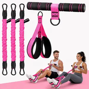 Portable Pilates Resistance Band Kit with Foam Handle & Padded Foot Loops, Full Body Home Workout Equipment for Women and Men, Foot Pedal Exercise Band for Arms, Legs, Core and Stretching