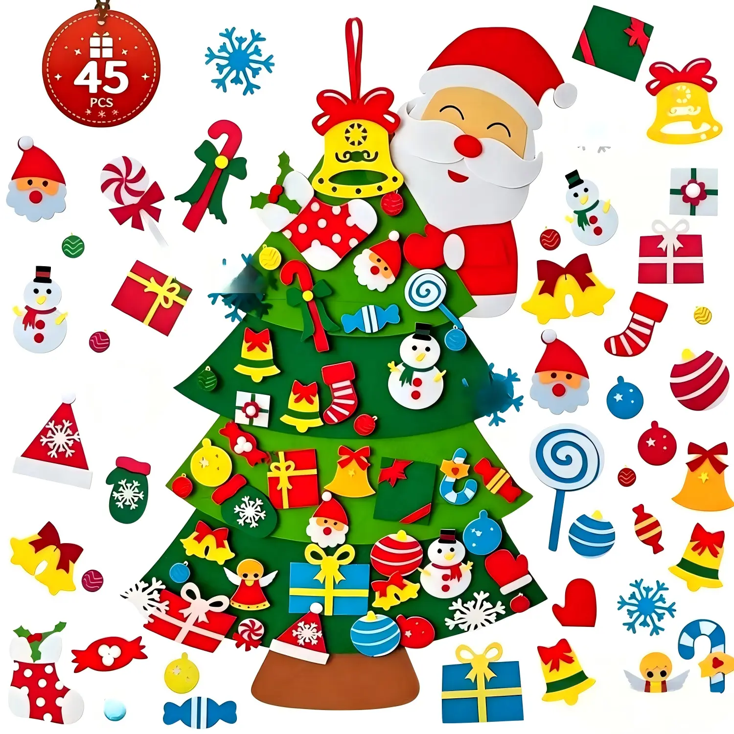 Unwoven Felt Christmas Tree DIY Craft Kit - Festive Tree Shape Home Decorations with Hanging Parts