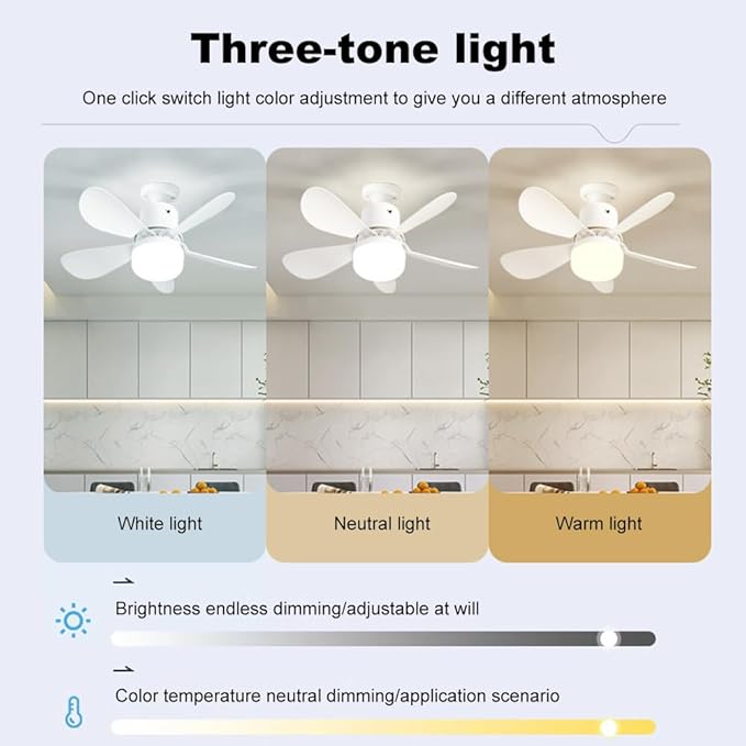 20.5" Socket Fan Light, Dimmable LED Bulb Fan with Remote Control, E26/E27 Screw-In Ceiling Fan Light Combo for Garage, Kitchen, Bedroom, Balcony, Laundry Room
