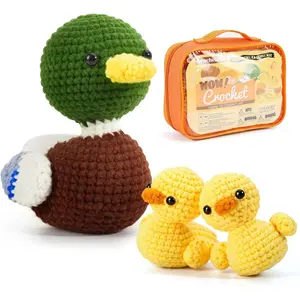 Crochet Kit for Beginners, Crochet Animal Kit Includes Easy to Follow Instructions and Video Tutorials, Complete Beginner Crochet Kit for Adults Kids, 3 PCS Crochet Duck Family Kit