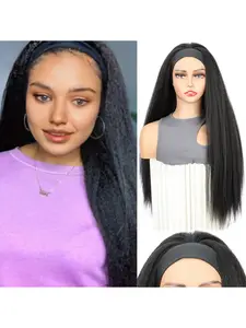 Women's Yaki Long Hair Headscarf, Silk Ice Fabric, Puffy Sexy Design, European & American Style, Fashionable False Hair Accessory, Wavy Synthetic Hairpiece, Synthetic Hair Wig