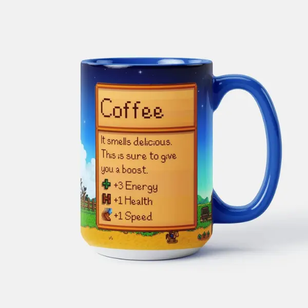 Stardew Valley Printed Glossy Ceramic Coffee Cup - Washable Kitchenware Drinkware, Cute Gingham Plaid Farming Sim Aesthetic Decor, Ideal Birthday Gift for Video Game Fans (Ceramic Cups for Beverages)