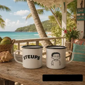 Steups Enamel Camp Cup —  Black & White Camping Mug