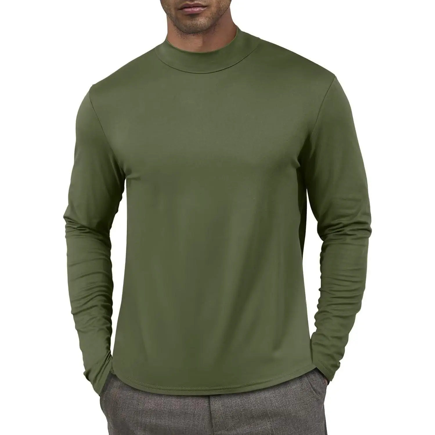 Men's Slim Fit Long Sleeve Mock Turtleneck Shirts - Plain, Stretchy, Smooth, Stylish, Comfy Thin Thermal Casual Undershirts for Sports, Outdoor Activities, Basic, Fashion