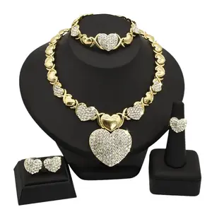 New Dubai Heart Jewelry Set Bridal Women's Accessories Necklace Ring Earrings Bracelet Set Artificial Gemstone Jewelry