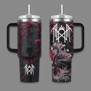 Sleep Token Dark Swan Gothic Stainless Steel Insulated Travel Tumbler With Handle 20oz 40oz Alternative Metal Band Coffee Cup