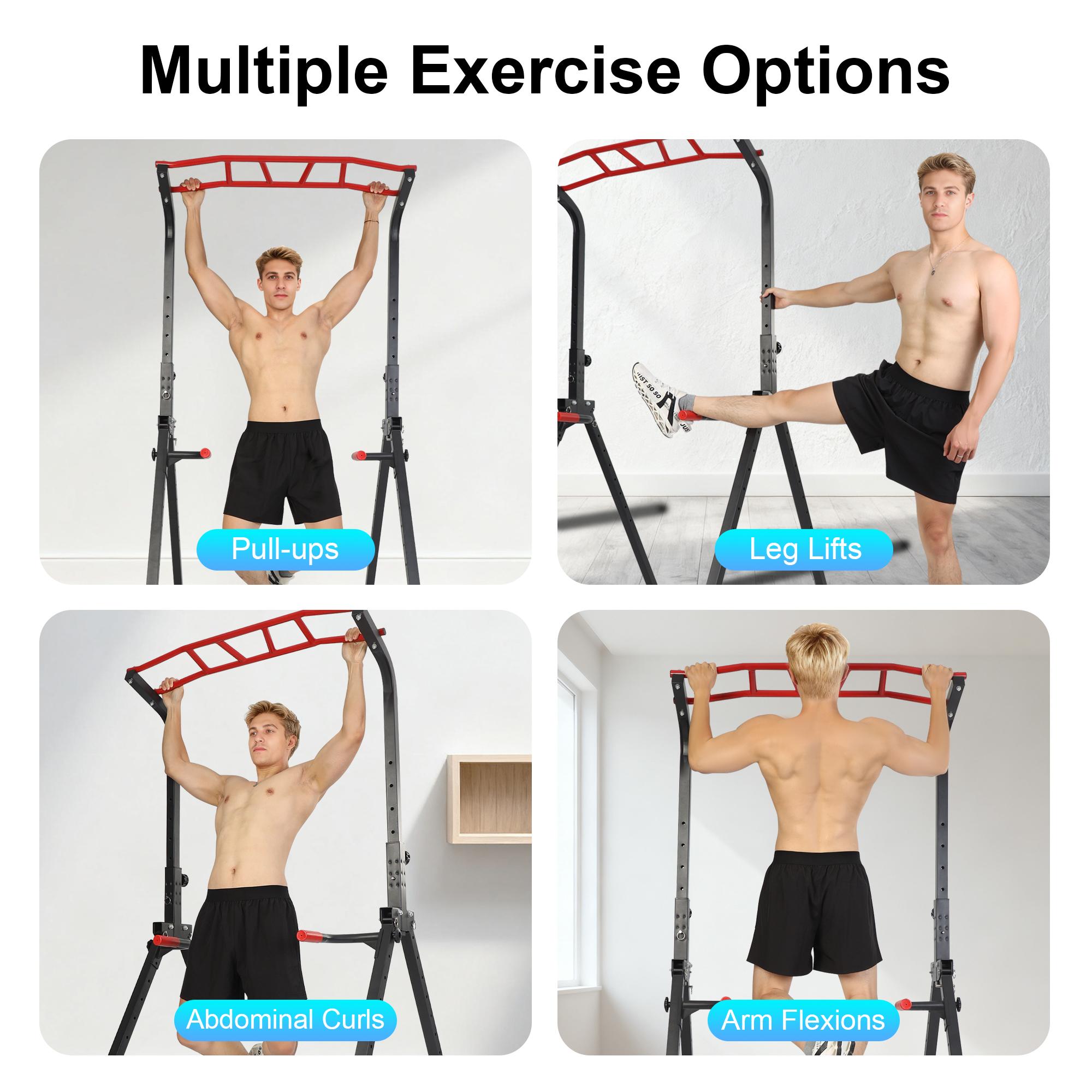 Lpxpass Foldable Multifunction Power Tower Pull-Up Bar & Dip Station for Home Outdoor Strength Training Stable Triangular Leg Design Adjustable Foldable