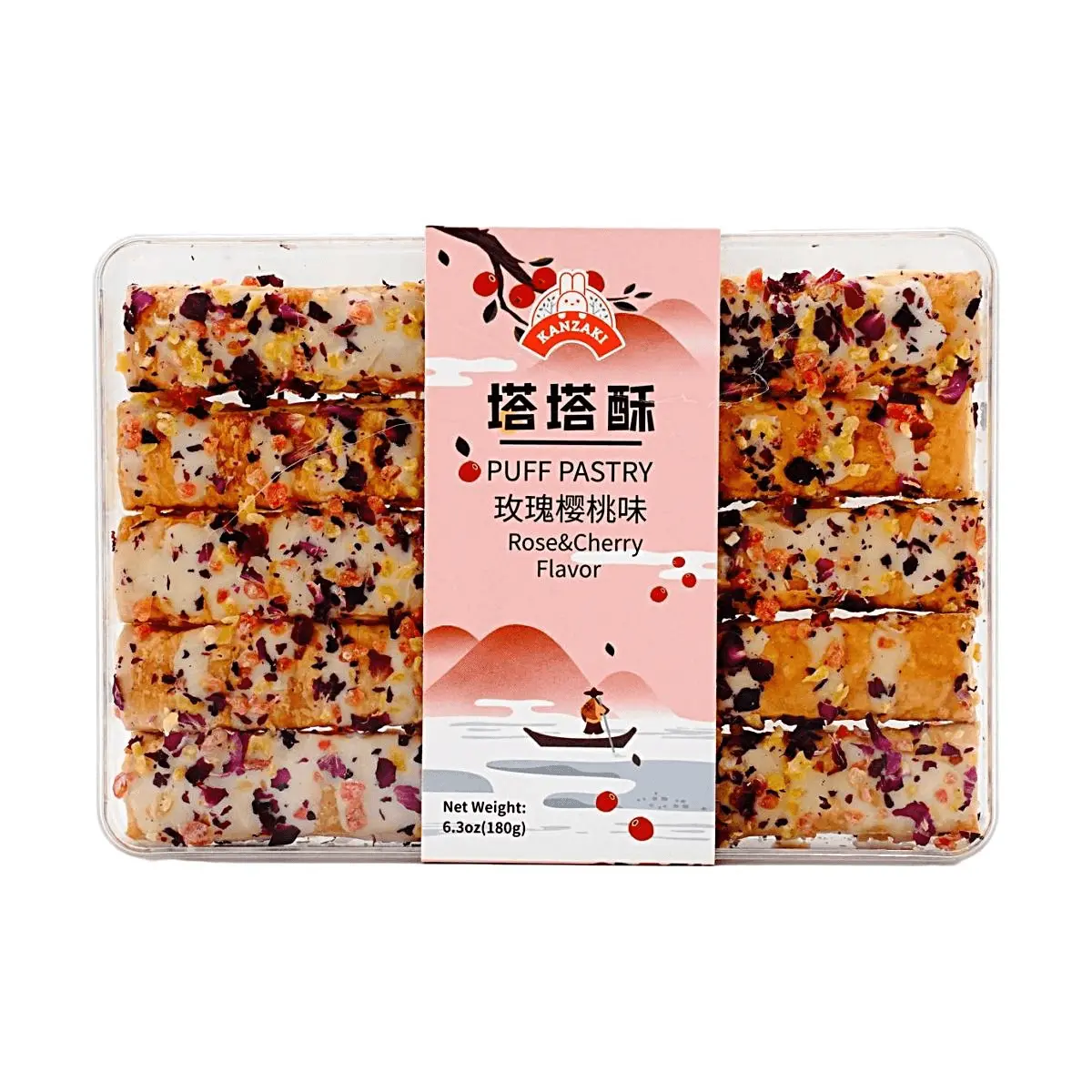 KANZAKI Rose Cherry Mille-Feuille Pastry Crisps 180g - Delicate Layered Sweet Snacks