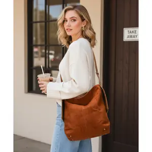 Herald Soft Slouchy Suede Hobo Shoulder Bag for Women, Retro Bucket Crossbody Purse Tote Handbag with Adjustable Strap