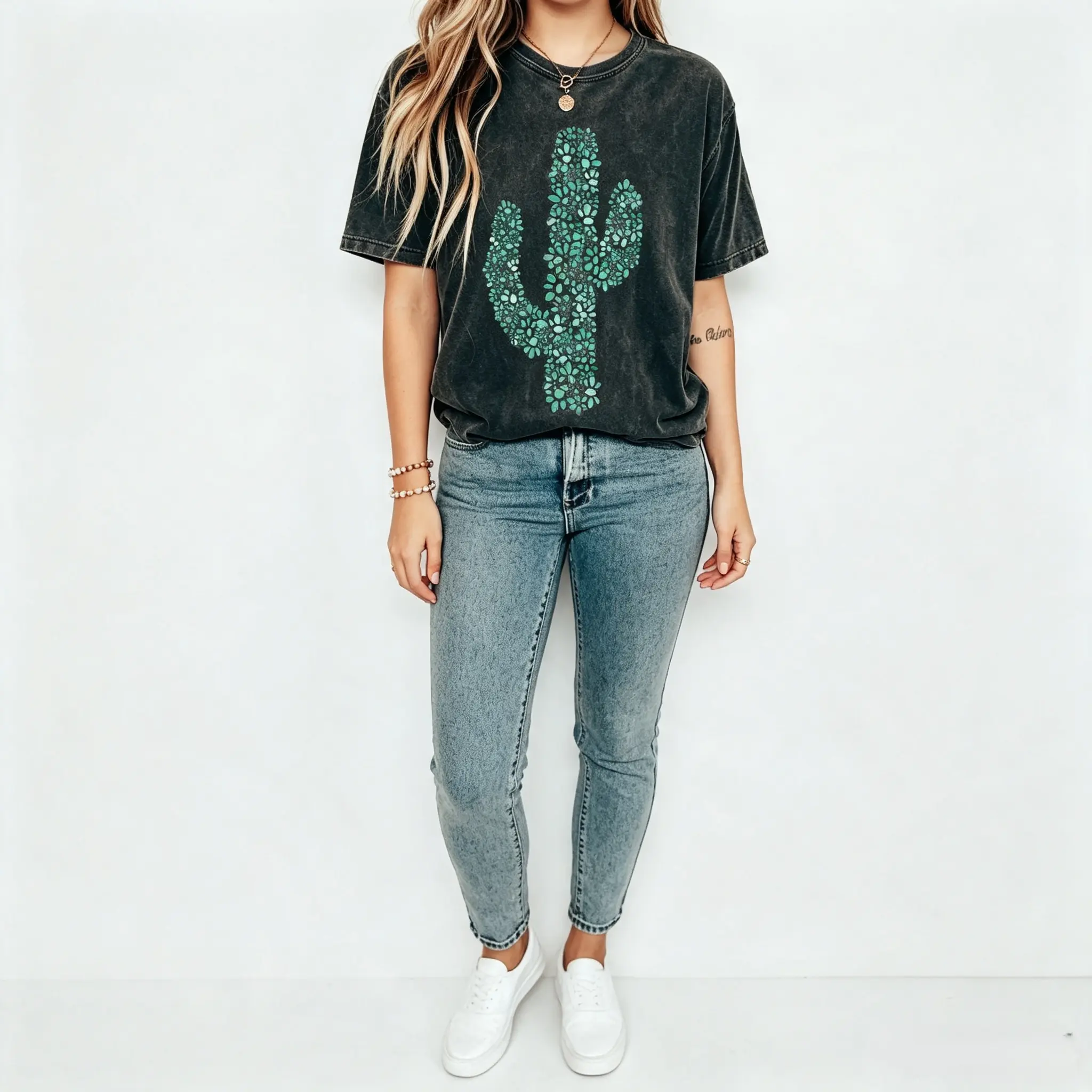 Comfort Colors Turquoise Cactus Tee Vintage Inspired Western Aesthetic T-shirt Trendy Western Graphic Tee Cowgirl