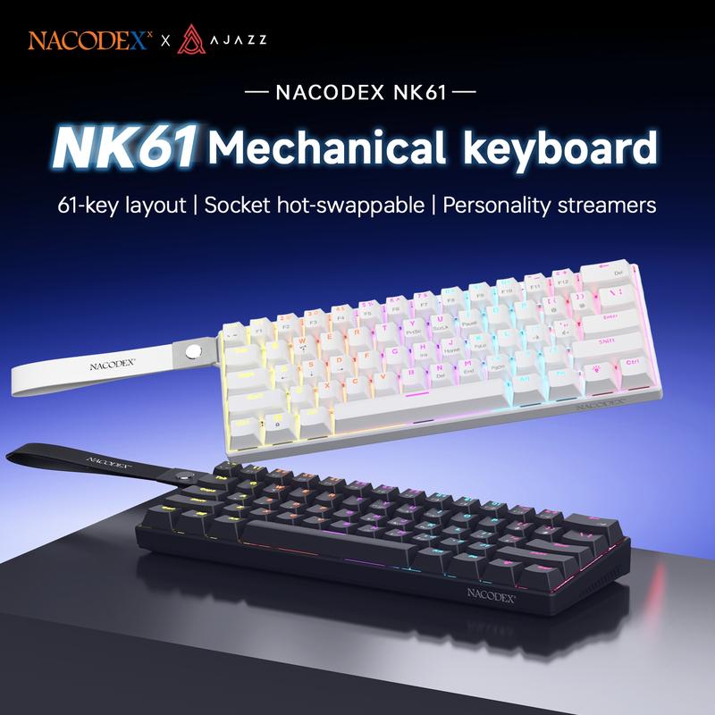 AJAZZ Mini 60% Gaming Mechanical Keyboard Red Switch 61 Key Compact Wired Office Keyboard NK61 Hot Swap Keyboard Ergonomic Mechanical Sense Office Artifact Plug and Play Support Multiple Systems Suitable for Gaming and Office