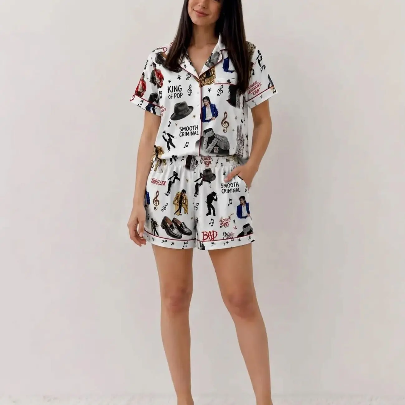 Michael J4cks0n Pajama Set Thriller Happy Halloween Short Sleeve Loungewear Comfy Casual Nightwear King Of Pop Sleepwear Fan Gift
