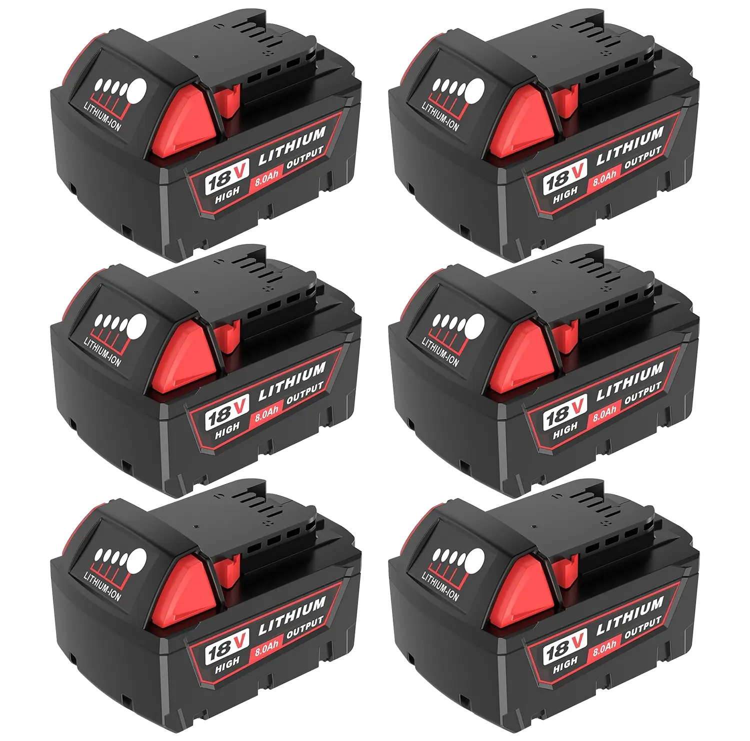 6-Pack 8.0Ah Lithium-Ion Replacement Batteries for Milwaukee M18 18V Cordless Power Tools, Compatible with 48-11 Series multiple Models (1810, 1820, 1840, 1850, 1828, 1860) High-Capacity M-18 Packs