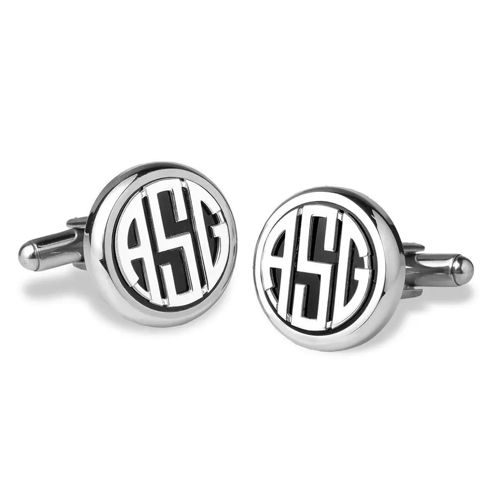 Personalized Round Monogram Black Stainless Cuff Links