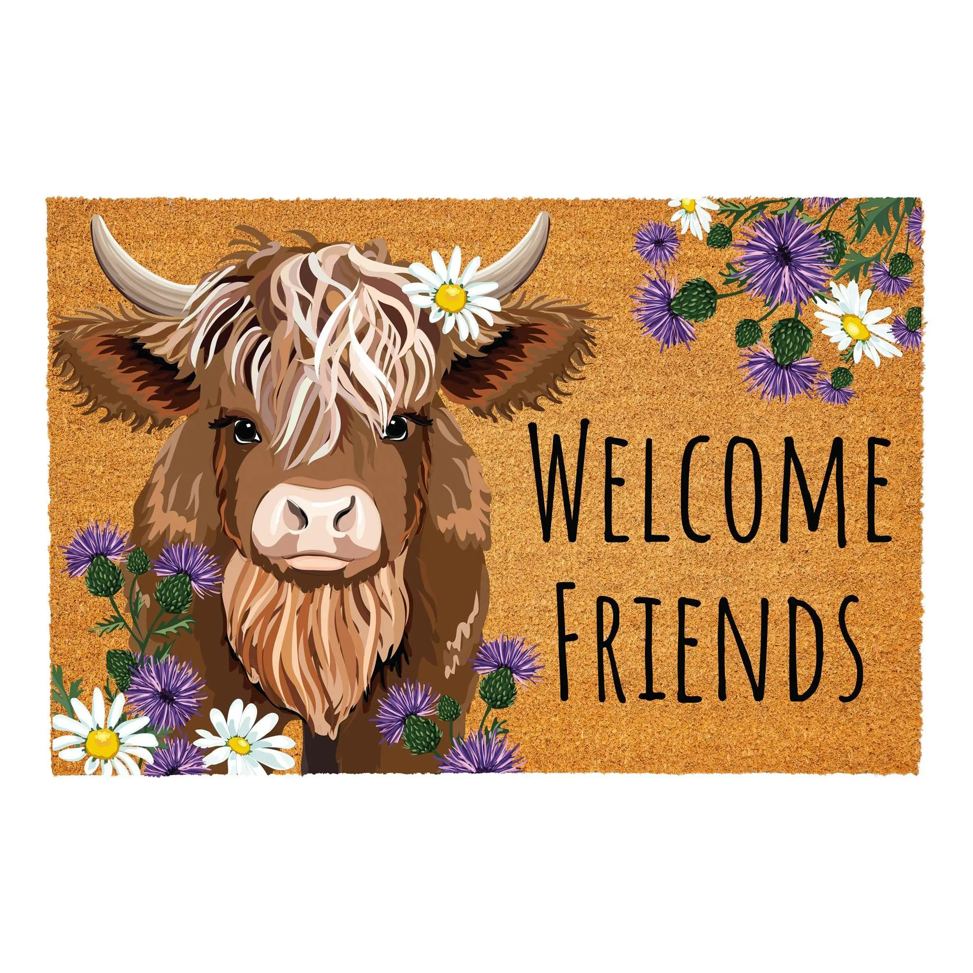 Evergreen 36"x24" Highland Cow Coir Doormat