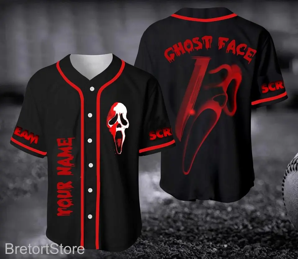 Ghostface Baseball Jersey, Scream Inspired Horror Shirt for Halloween and Spooky Season