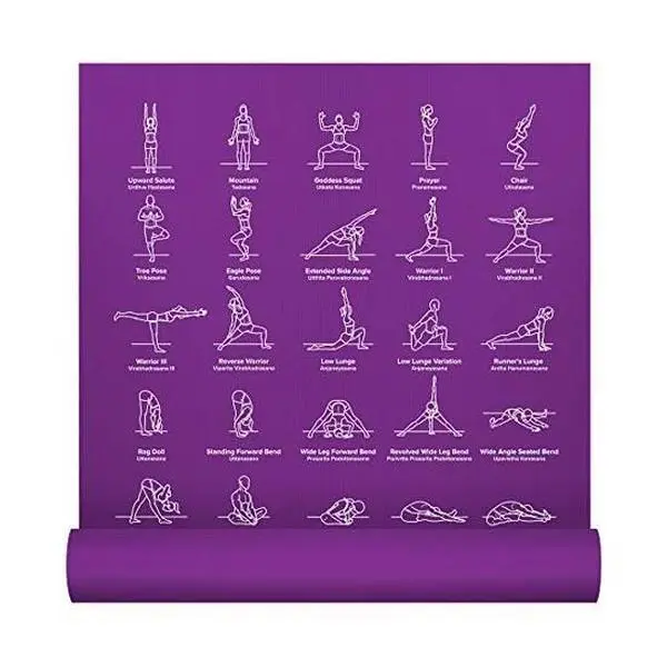 YOGA MAT Thick Exercise with 70 Printed Poses Non Slip Purple By NEWME FITNESS