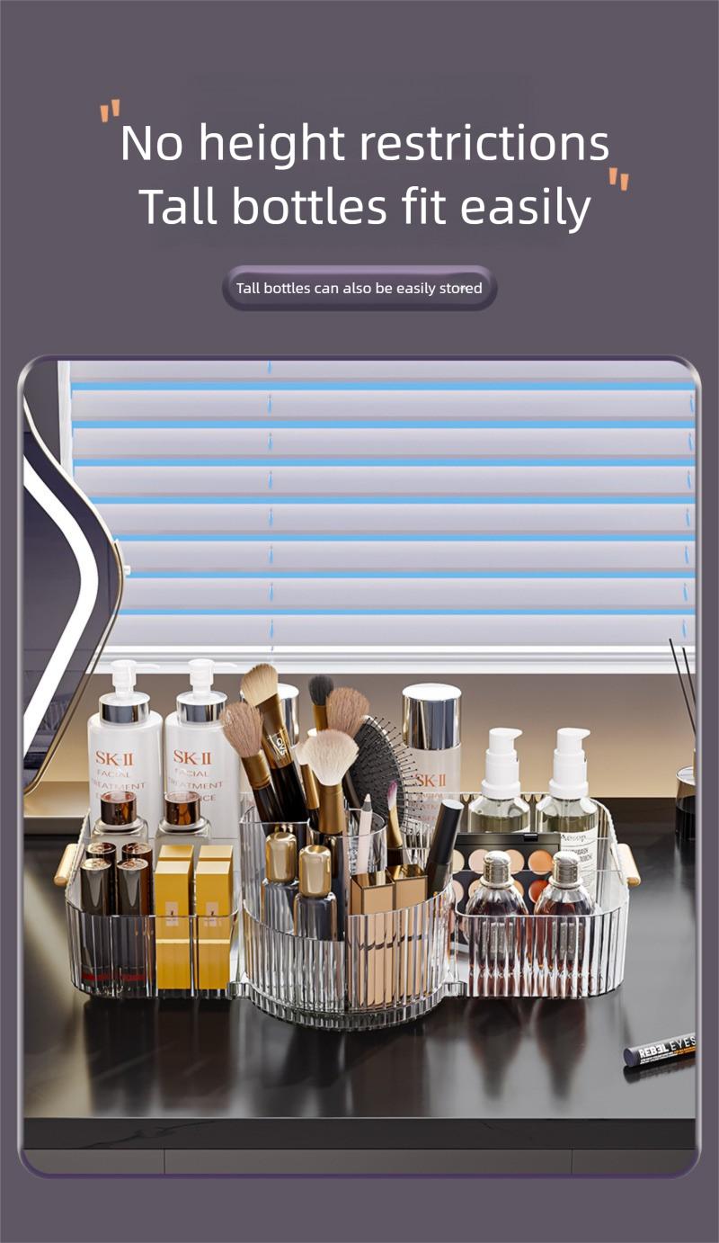 360° Rotating Makeup Organizer, Fits Tall Bottles Skincare Display Case for Vanity, Luxury Cosmetic Storage Box for Brushes & Perfumes